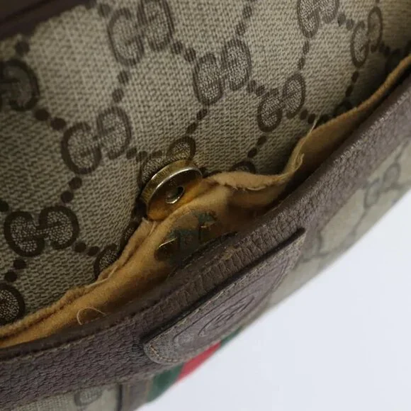 GUCCI GG Supreme Web Sherry Line Shoulder Bag PVC Beige Red Auth - Picture 7 of 15